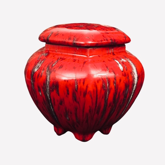 Vintage Red Pottery Hexagonal Ceramic Lidded Jar Urn 5.5" Drip Spot Glaze Signed - Picture 5 of 14